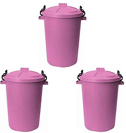 M1SS Set of 3 Pink 50L Litre Bin with Lid Clip Locking Lid Heavy Duty Food Grade Durable Plastic Weather Resistant for Outdoor Indoor Garbage Bin Trash Can Waste Dustbin Animal Feed Storage Container