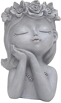 Milageto Gesicht Blumentopf Kopf Pflanztopf für drinnen und draußen mit Drainageloch und Kunstharz Pflanztopf Blumentopf Mädchenbüste Pflanzgefäß, Stil b