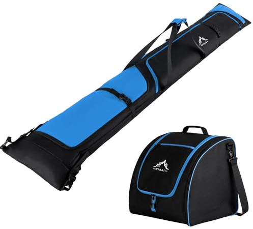GoHimal Ski Bag and Boot Bag Combo, Padded Skis Bag for Air Travel, Safety Reinforce Ski Carrier Bag Fits for Skis Up to 200 CM and Boots Up To Size US13, Water- resistant Ski Travel Bag