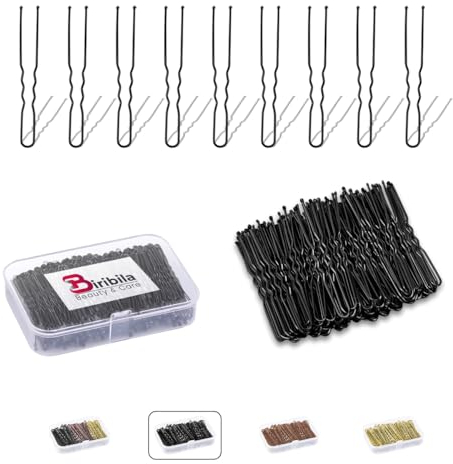 Biribila U-förmige Haarnadeln für Dutt, 6 cm, gewelltes Design, Haarknoten, Haarklammern für alle Haartypen, Frisuren, Haarnadeln für Frauen mit organisierter Box (Schwarz, 150 Stück)