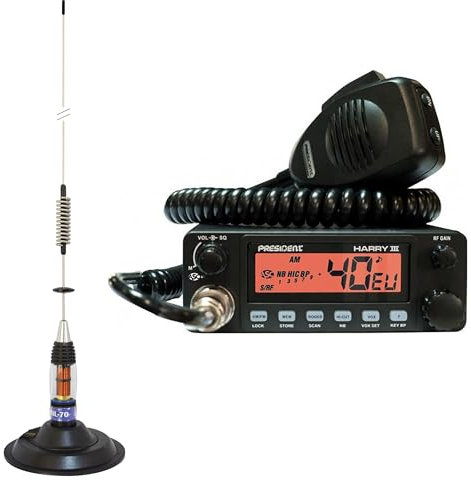 Kit Radio CB President Harry 3 ASC + CB Antenna PNI ML70, length 70cm, 26-30MHz, 200W