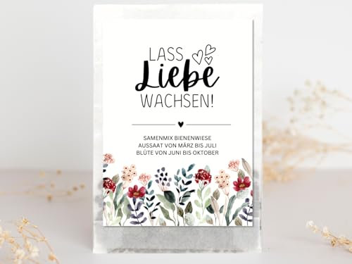 Samentüten Gastgeschenk Hochzeit, nachhaltiges Gastgeschenk für Hochzeit und Polterabend (Rote Blumen, 50 Stück)