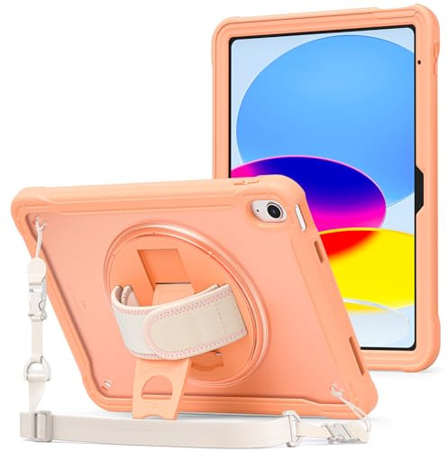 ProCase Stoßfeste Hülle für iPad 10. Generation 2022 10,9 Zoll, Robuste Schutzhülle mit Handschlaufe 360 Grad Drehständer Kickstand Heavy Duty Cover Case Kompatibel mit ipad 10th Gen -Orange