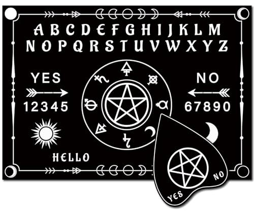 CREATCABIN Pentagramm-Holzgeistertafel,Schwarzes Pendeltafel-Set,Stern-Sprechbretter Planchette,Wünschelrutengehen,Wahrsagen,Metaphysische Nachrichtentafel,Geschenk Für Wicca-Jagd,Hexenkram,30x21cm