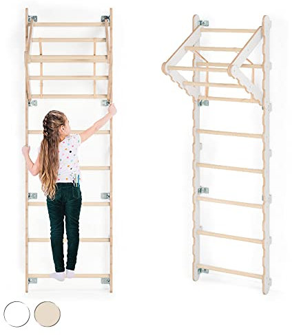 MAMOI® Swedish ladder, Wooden gorilla gym for kids, Indoor baby climbing frame for toddlers, Monkey bars and play gym, Childrens climbing wall, Gymnastics bar and equipment for home