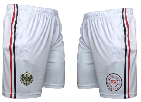 Fußball Shorts, weiß mit schwarz-weiß-roten Streifen, Aufdruck Deutscher Ader, Deutschland, Germany Soccer Shorts (DE/NL/SE/PL, Alphanumerisch, XXL, Regular, Regular, weiß)