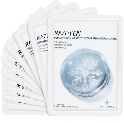RAZUYEN Maschere Viso (Confezione da 10) Illuminante e Idratante, con Acqua di Rose Pura e Niacinamide, Maschere Viso in Tessuto per Pelli Spente e Non Uniformi,