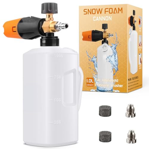Fai Top 1L Foam Cannon for Pressure Washer - Adjustable Sprayer Nozzle, 1/4 Quick Connect, Snow Foam Lance for Car Wash, Additional 1.1mm & 1.35mm Orifices, Mesh Filter