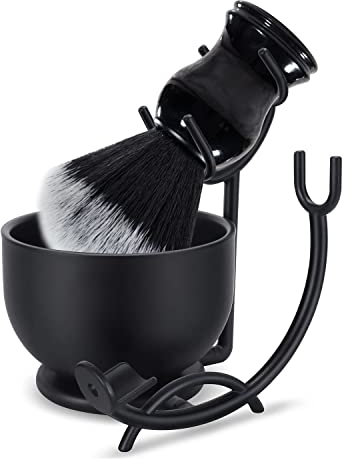 Grandslam Rasierpinsel 3IN1 Rasierset Herren Set, Rasierpinsel reines Kunsthaar, Edelstahl Rasierpinselhalter und Rasierschale, Geschenk für Vater, Ehemann, Männer