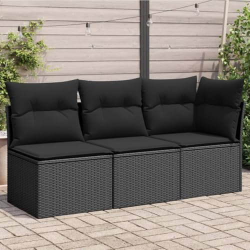 Buzaza Gartensofa mit Kissen 3-Sitzer GartenmöBel Terrassensofa Outdoor Sofa Balkon Outdoor Couch Loungesofa Outdoor Schwarz Poly Rattan - 365987