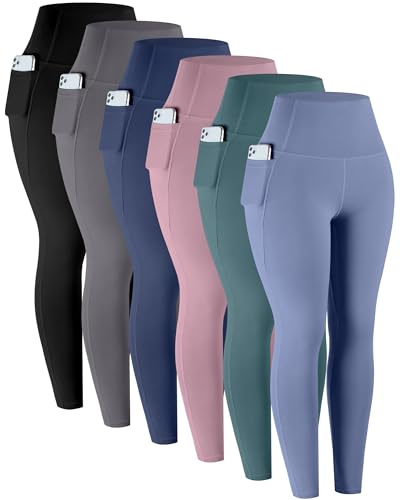 LZYVOO Leggings mit Taschen für Damen, 6er-Pack, weich, hohe Taille, Bauchkontrolle, Workout, Yoga-Hose
