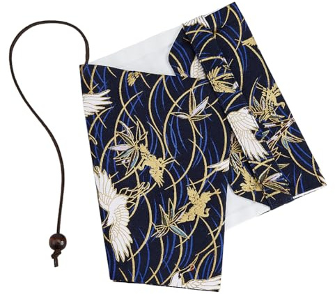 SUPERFINDINGS Buchschutzhüllen Buchumschlaghülle A6 Tasche Aus Papier Für Taschenbuch Mit Marineblauem Kranich Buchschutz. Waschbarer Buchumschlag Aus Stoff Für Notizbuch Oder Planer11.7x14.7cm.