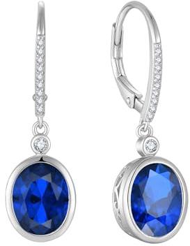 FJ Ovale Hängend Ohrringe Damen 925 Sterling Silber Geburtsstein Ohrringe Schmuck Geschenke für Frauen