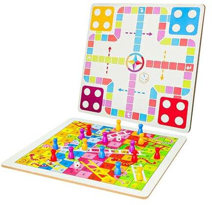KAV Reversible Ludo Board Game With Snakes & Ladders 2-in-1 Game Set - Portable Family Fun Game Set for All Ages - Perfect Indoor & Outdoor Board Game for Kids and Adults