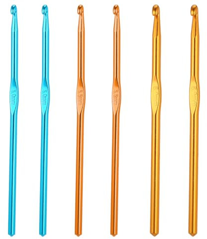 6 Pcs Crochet Hooks 5 mm 5.5 mm 6 mm Knitting Needles Craft Yarn Aluminum Crochet Needles for Beginners, UK Size 6/5/4