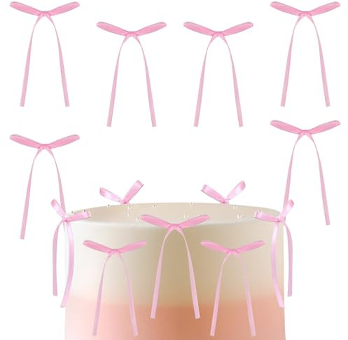 30Pcs Pink Bows Cake Toppers, Pink Bows Cake Decorations, Bows Decorations for Birthday Wedding Anniversary Baby Shower Cake Decorations,Pink Bows for Gift Wrapping, Christmas Tree Decor Supplies