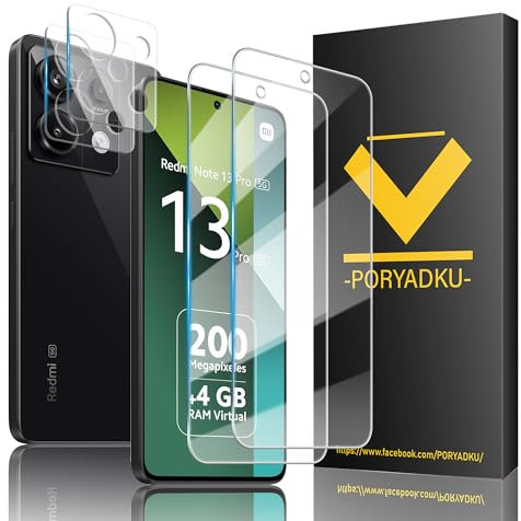2+2 Pezzi Pellicola Vetro Temperato Per Xiaomi Redmi Note 13 Pro 5G, 2 Pack Pellicole Protettiva e 2 Pezzo Protector Fotocamera, Durezza 9H, Anti-Impronte, Senza Bolle, Ultra HD