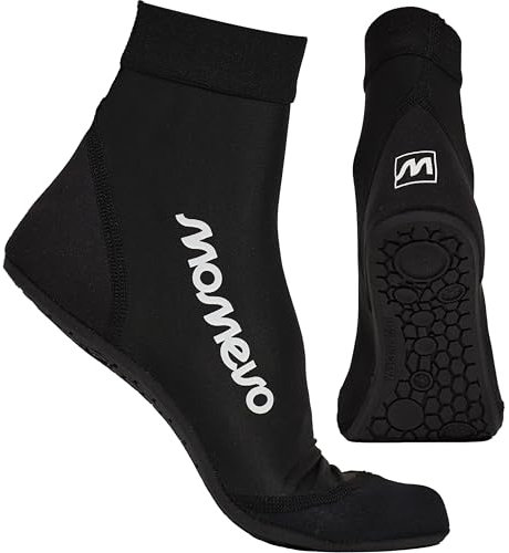 Momevo - Splashies Wasserschuhe - Seeigelfeste Badeschuhe aus Neopren mit Stabiler Sohle - Schützt vor Spitzen Gegenständen für Komfortables Laufen am Strand - Unisex Schwarz 46/47