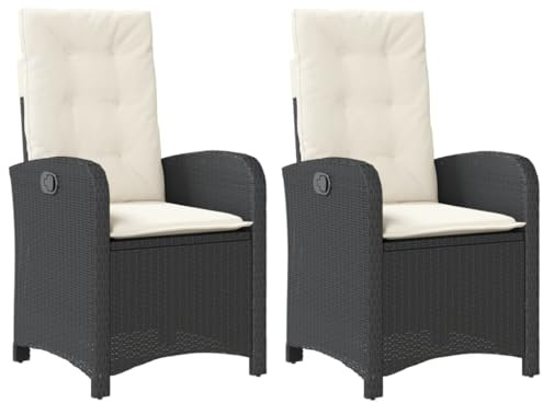 HUAKEHOM Gartensessel mit Kissen 2 STK. Gartenstuhl mit Verstellbarer Rückenlehne Liegestuhl mit Stahlrahmen Sessel Stuhl Relaxsessel Poly Rattan Schwarz Poly Rattan