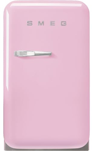 Smeg, FAB5RPK6 Minibar Kühlschrank, Vintage, eine Tür, 34 l, Scharniere rechts, kalt statisch, 2 verstellbare Einlegeböden, Flaschenhalter und LED-Beleuchtung, Höhe 72,5 cm, Rosa