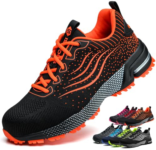 ISOOUS Sicherheitsschuhe Herren Damen Arbeitsschuhe Leicht Atmungsaktiv rutschfest Stahlkappe Schutzschuhe Orange 44