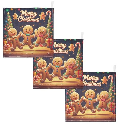 JUMBEAR Lot de 3 débarbouillettes de Noël en mousseline de pain d'épice pour bébé, serviettes pour bébé, gants de toilette super doux et absorbants pour nouveau-nés, nourrissons et tout-petits