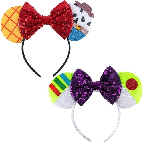 SSKHE 2 Stück Mausohren Schleife Stirnbänder Mouse Ears Haarreifen Maus Ohren Haarreif Mausohren mit Roter Schleife für Partys Feste Kostümfeste
