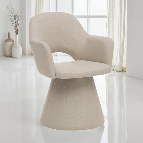 IDIMEX Esszimmerstuhl BAOMA gepolstert, Beige – Polsterstuhl mit konisch geformtem Standfuß, Mid-Century Design, komfortabler Sitz mit Armlehnen, Rückenlehne mit Ausschnitt