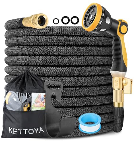 KETTOYA 75FT Expandable Garden Hose, Flexible Hose Pipe with Pro 10-Pattern Nozzle, Leak-Proof Heavy-Duty Water Hose, 4-Layer Latex Core, Durable 3750D Plus, Male Thread Valve Connector, Kink-Free