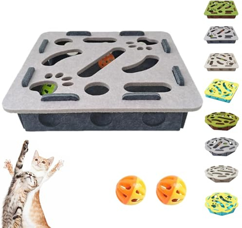 Generisch Cat Puzzle Felt Maze Box Cat Toys, Cats Scratch Puzzle Enrichment Box, Cats and Boxes Game, Self Play Enrichment Toy with Balls, Stimulate Kittern Energy and Instincts (D1,2 Bell Balls)