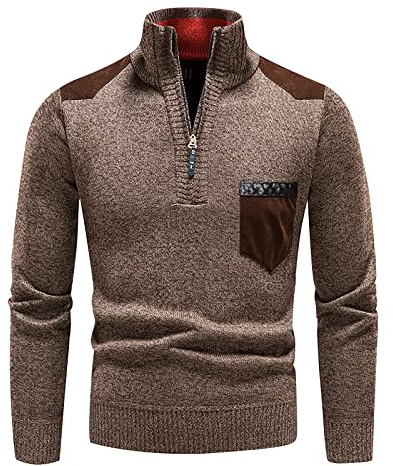 Generisch Herren Half Zip Rollkragenpullover mit Reißverschluss Langarm Fleece Warm Winterpullover Turtleneck Sweater 1/4 Zip Pullover Business Strickpullover