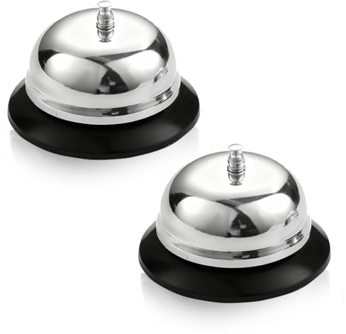 2 Stuck Tischglocke Metall, Tischklingel Kleine Glocke mit Knackigem Klingeln Rezeptionsklingel Bell Schiffsglocke für Restaurants Hotels Bars Silber
