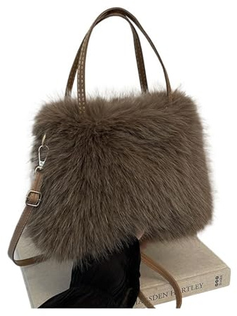 Generisch Plüschtasche Damen Handtasche mit Kunstpelzquasten for Damen, flauschige Schultertasche, weiche Plüsch-Umhängetasche, Winterhandtasche