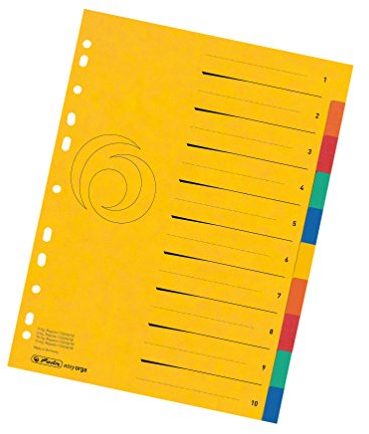 herlitz 11159399 Register Quality 1-10, A4 mit Überbreite, 5 Farben, 1 Stück