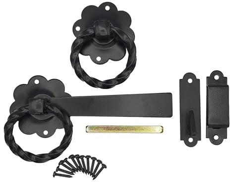 Keypak Twisted Ring Gate Latch for Wooden Garden & Shed Doors, Black Catch Set – Powder Coated External Door Lock