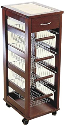 Carrello Cucina con Ruote in Legno con Cassetto e Cestelli Salvaspazio NOCE