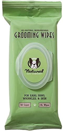 Natural Dog Company Grooming Wipes with Aloe Vera, Cleanses, Soothes, & Deodorizes, Fragrance Free, Hypoallergenic, Biodegradable - Dog Wipes for Ear, Paws, Face and Butt (50 ct)