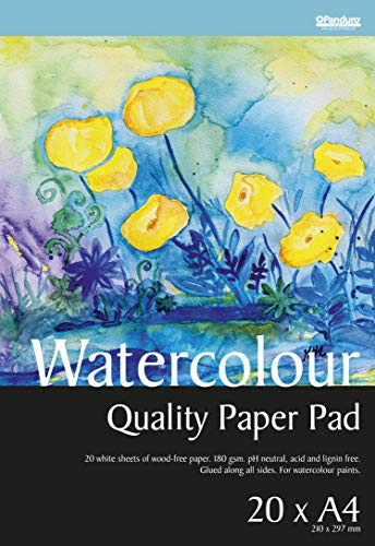 Panduro Aquarellblock A4 x20 Blatt - allseitig geleimt - Weiß kaltgepresst Papier für Aquarell - 180 g/m², pH-neutral und säurefrei