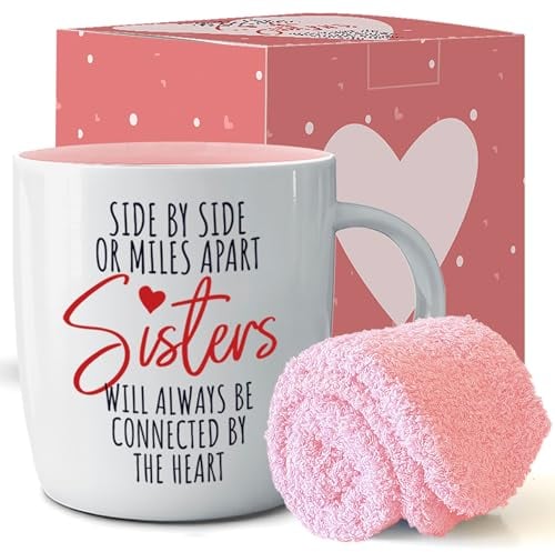 Triple Gifffted Best Sisters Ever Gifts from Sister - Coffee Mug and Socks, Gift Idea for Sister on Christmas, Women's Birthday, Rakhi, Valentines Mothers Day Mugs, Side by Side, Ceramic Cup, 380ML