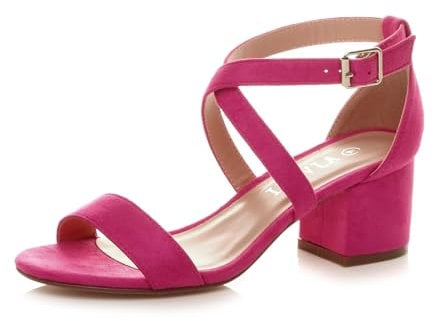 Ajvani Womens Ladies mid Low Block Heel Cross Straps Party Strappy Sandals, Fuchsia Pink Suede, 3 UK