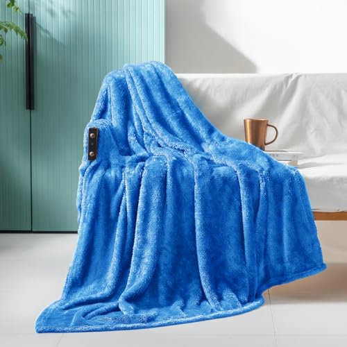 Exclusivo Mezcla Plush Fuzzy Fleece Throw Blanket 127x178 CM, Super Soft, Fluffy and Warm Blankets for Couch, Bed, All Season Use, Cobalt Blue