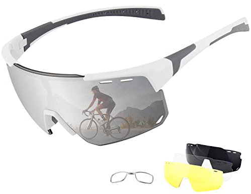 DUDUKING Sportbrille Fahrradbrille für Herren und Damen mit 4 Wechselobjektiven TR90 UV400 Schutz Windschutz Radsportbrille für Fahren Angeln Glof Baseball Laufen Wandern