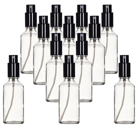 YIZHAO Flacon Spray Vide 50ml, Transparent Bouteille Spray Verre, avec Brouillard de Pulverisateur Fine, pour Huiles Essentielles, Aromathérapie, Parfums, Nettoyage, Voyage, Pharmacie – 12Pcs