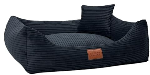 Leo4dog Hundebett Cord Waschbar Bezug Für kleine mittelgroße und große Hunde Hundekissen Hundesofa Hundekorb (Schwarz, XL 115x90)