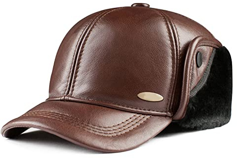 DongBao Herren Leder Fliegermützen Mit Ohrenschutz Winter Baseball Cap Outdoor Mützen Warm Kappe Freizeit Basecap