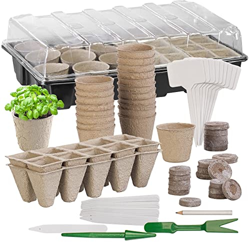 Royal Gardineer Anzuchttöpfe: 84-tlg. Pflanzen-Anzucht-Set mit biologisch abbaubaren Pflanztöpfen (Pflanz Topf, Anzuchtset, Zimmergewächshaus)