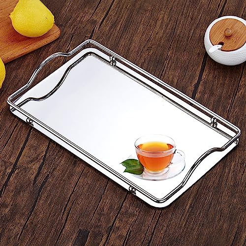 BBTISG Vassoio Rettangolare In Acciaio Inox, Vassoio Decorativo per Tavolino da Caffè con Manici Rettangolare Vassoio in Acciaio Inox Bere Il tè Piatto per Casa, Ristorante, Snack, Dessert