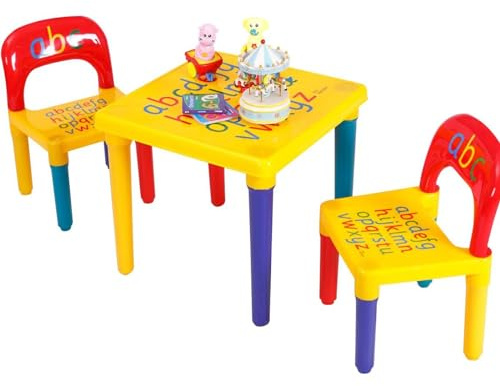 NTEK ABC Alphabet Plastic Table and Chair Set, Educational Kids' Table, Dinner Picnic Desk Seat Furniture, Children's Multi-Color Table & Chairs, Kid/children Furniture Sets Learn & Play Educational