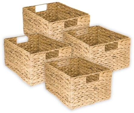 HMF panier de rangement, panier pliable tressé en jacinthe d'eau jonc de mer | set de 4 pièces | taille L | 36 x 28 x 20 cm