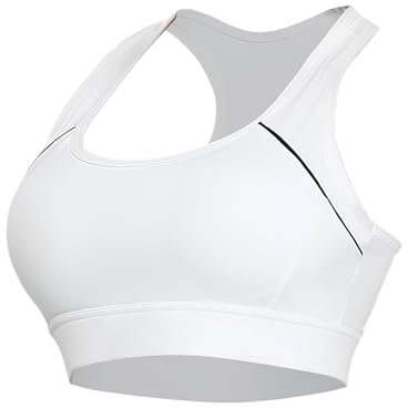 Sports Bras Women High Impact, Seamless Racer Back Padded Support Comfort Bra, Adjustable Running Bra Women High Impact, Ladies Sports Bras for Yoga Gym Workout Fitness White(M)
